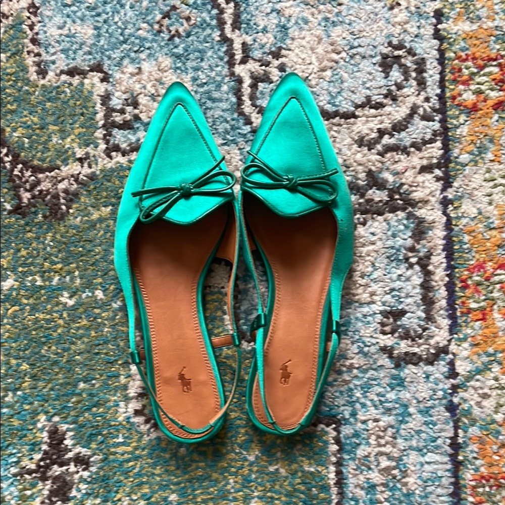 Satin  Green Slingback Flat Mamas